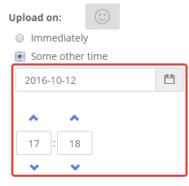 في مرحلة التحضير للنشر ، اضبط مربع الاختيار للمعلمة Upload on على الموضع بعض الوقت الآخر واضبط الوقت